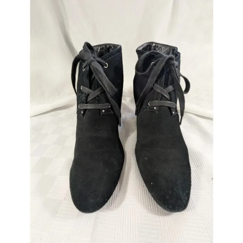 LAUREN BY RALPH LAUREN! BLACK GENUINE SUEDE LEATHER WEDGE ANKLE BOOTS! SZ 7.5B
